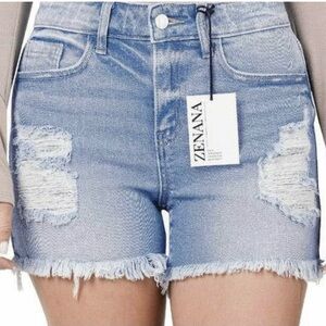 Zenana Outfitters Light Blue Distressed Jean Shorts